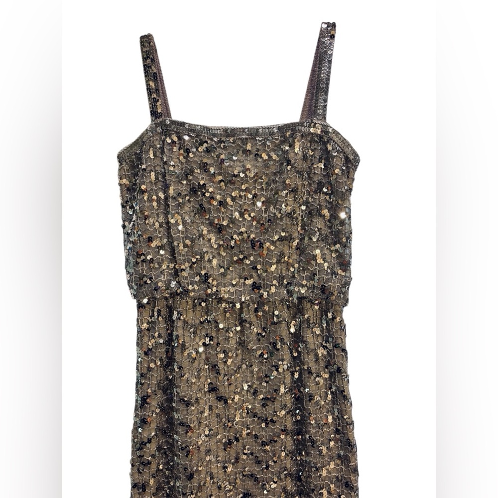 Vintage 1970s Silver Metallic Disco Sequin Evening Cocktail Party Maxi Dress 0/2